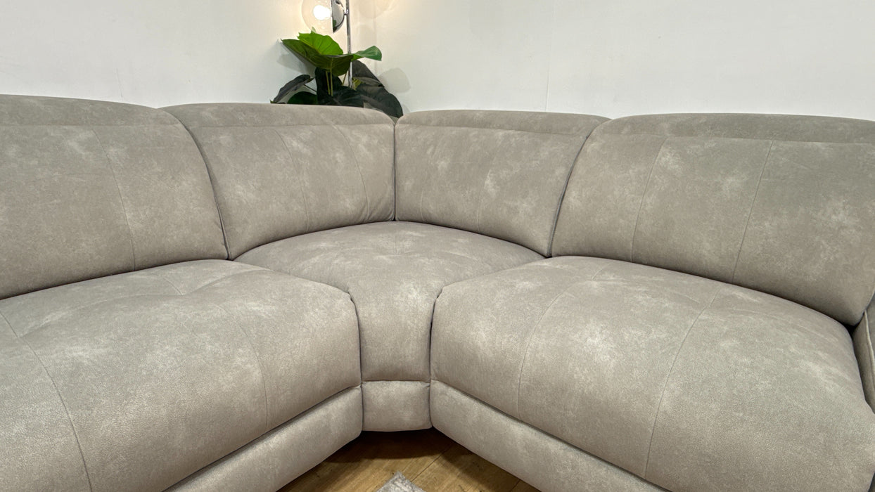 Sofology Jax Fabric 3 Corner 1.5 Chaise Power Recliner/Headrest Console in Lifestyle Flecked Stone
