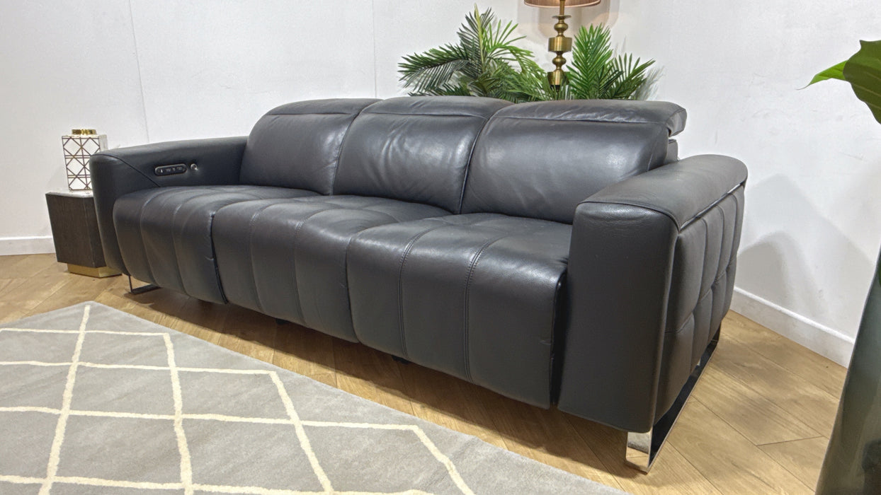Sofology Marvella Leather 3 Seater Power Recliner/Headrest Heated Seat in Trusty Sheen Jet Black