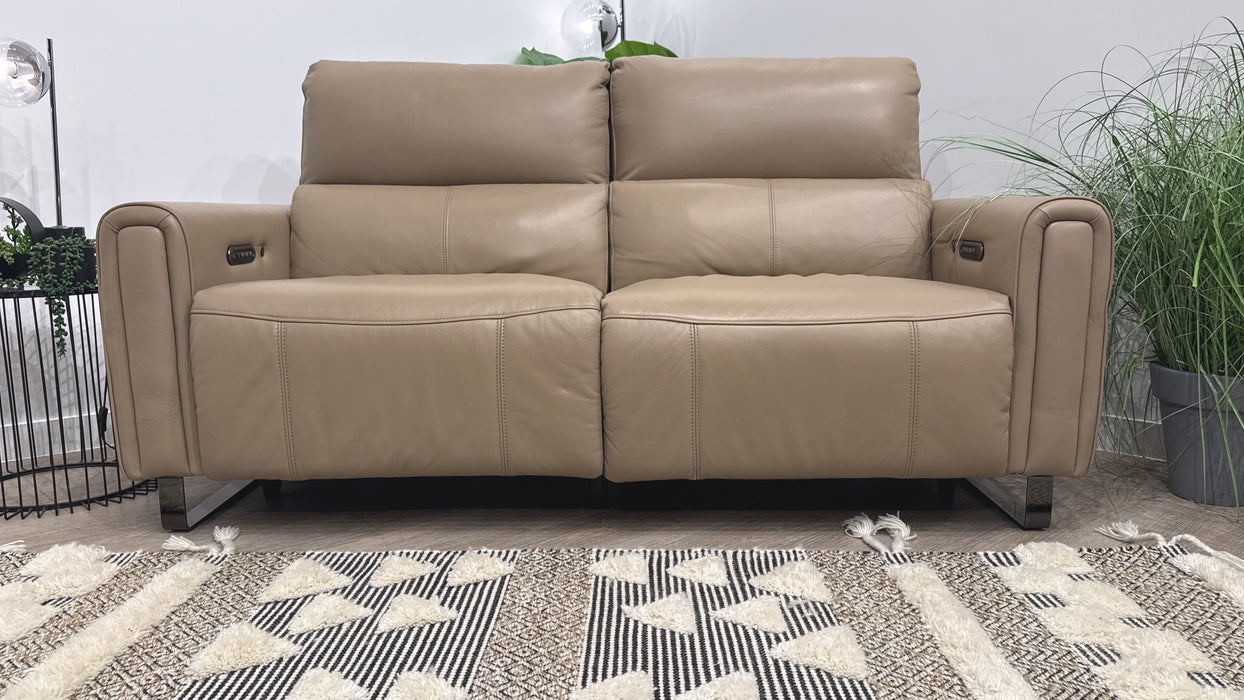 Sofology Ravello Leather 2.5 Seater Power Recliner/Headrest Heated Seats Lumbar Support in Trusty Embossed Mushroom