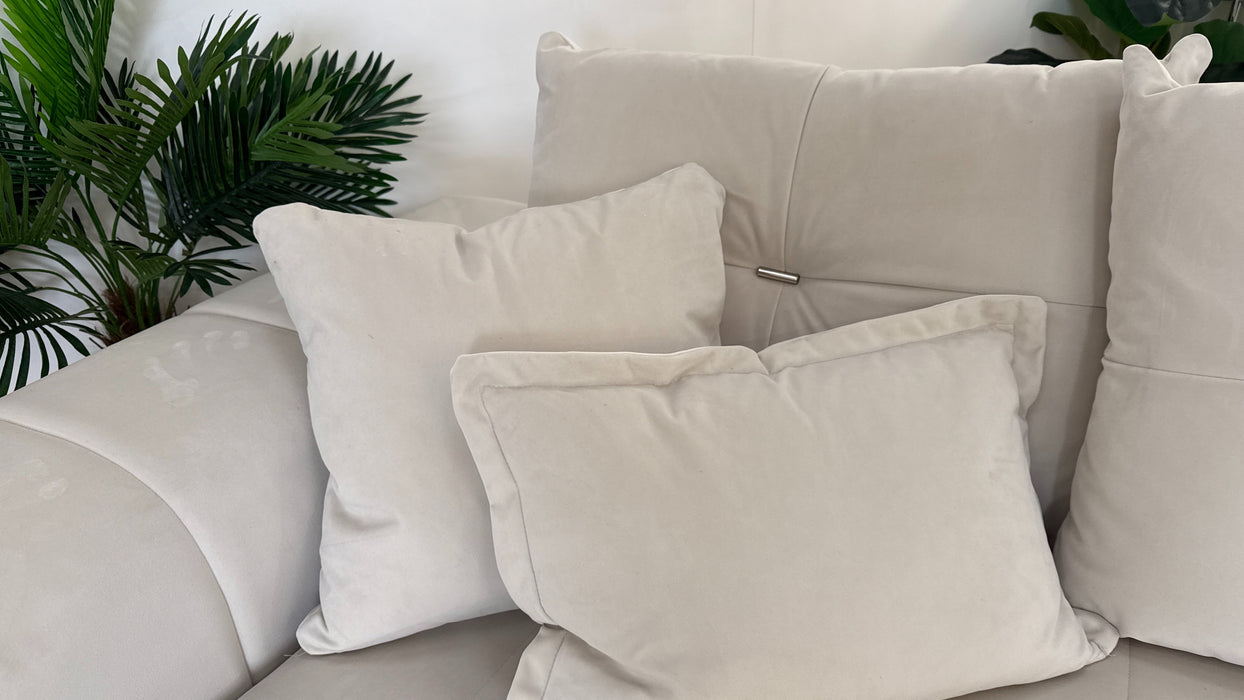 Sofology The Oscar Fabric 4 Seater Silver Trim in Super Matt Velvet Ecru