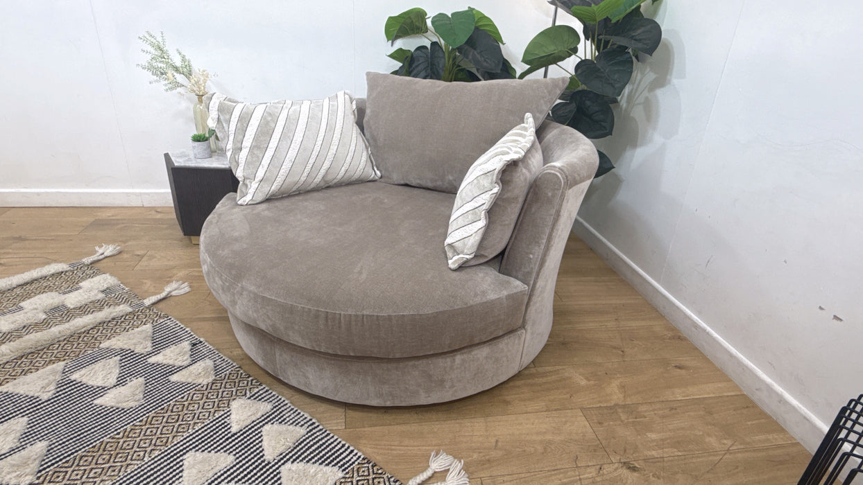 Sofology Oscar Fabric Large Swivel Chair in Fine Textured Chenille Stone Mix