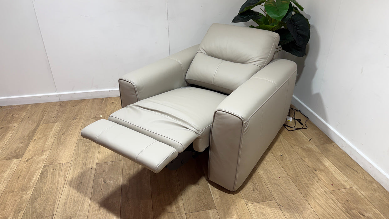 Sofology Sample Leather Chair Power Recliner in Trusty Matt Stone