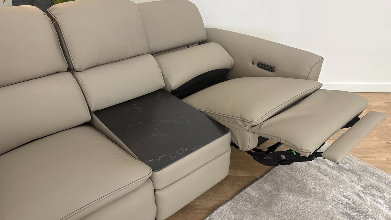 Sofology The Viento Leather 2 Seater Console Power Recliner/Headrest Heated Seat Lumbar in Trusty Super Matt Putty