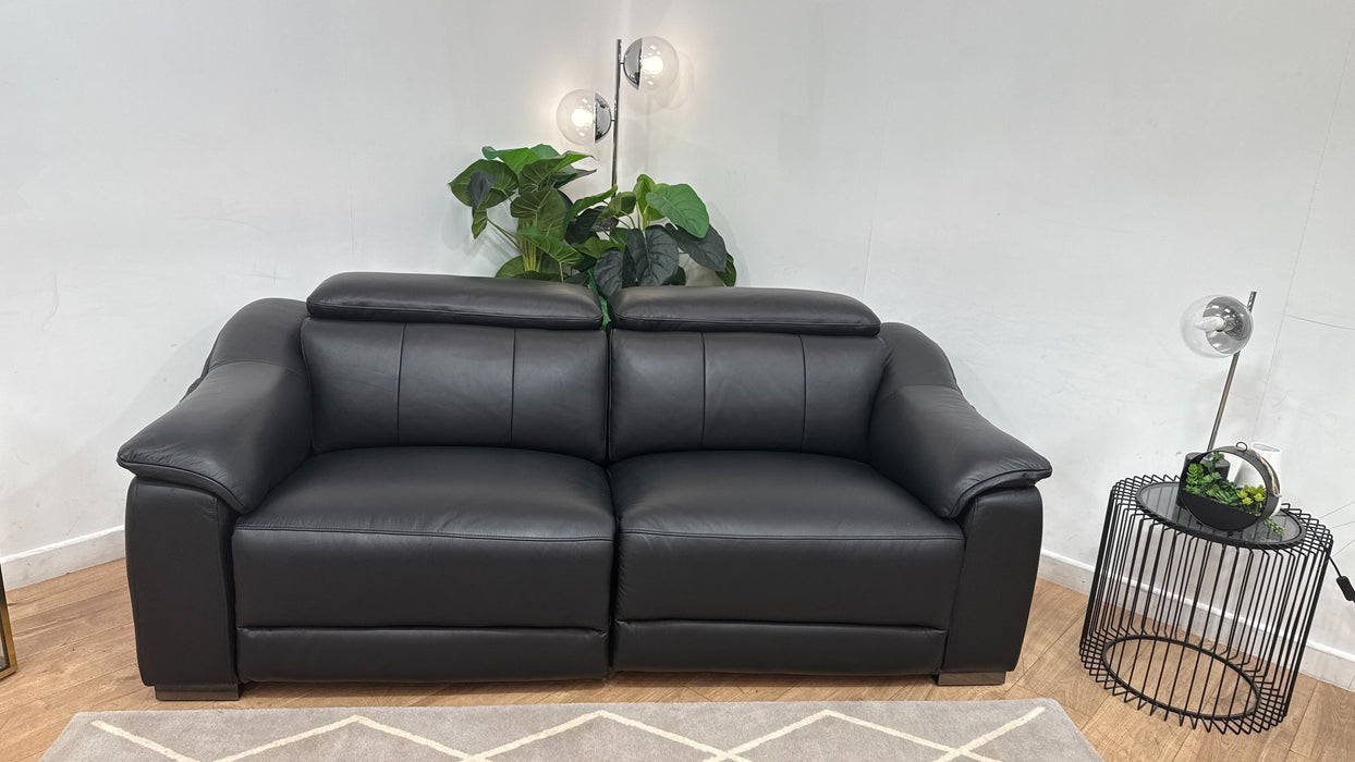 Sofology Carrera Leather 2.5 Seater Power Recliner/Headrest in Trusty Embossed Jet Black