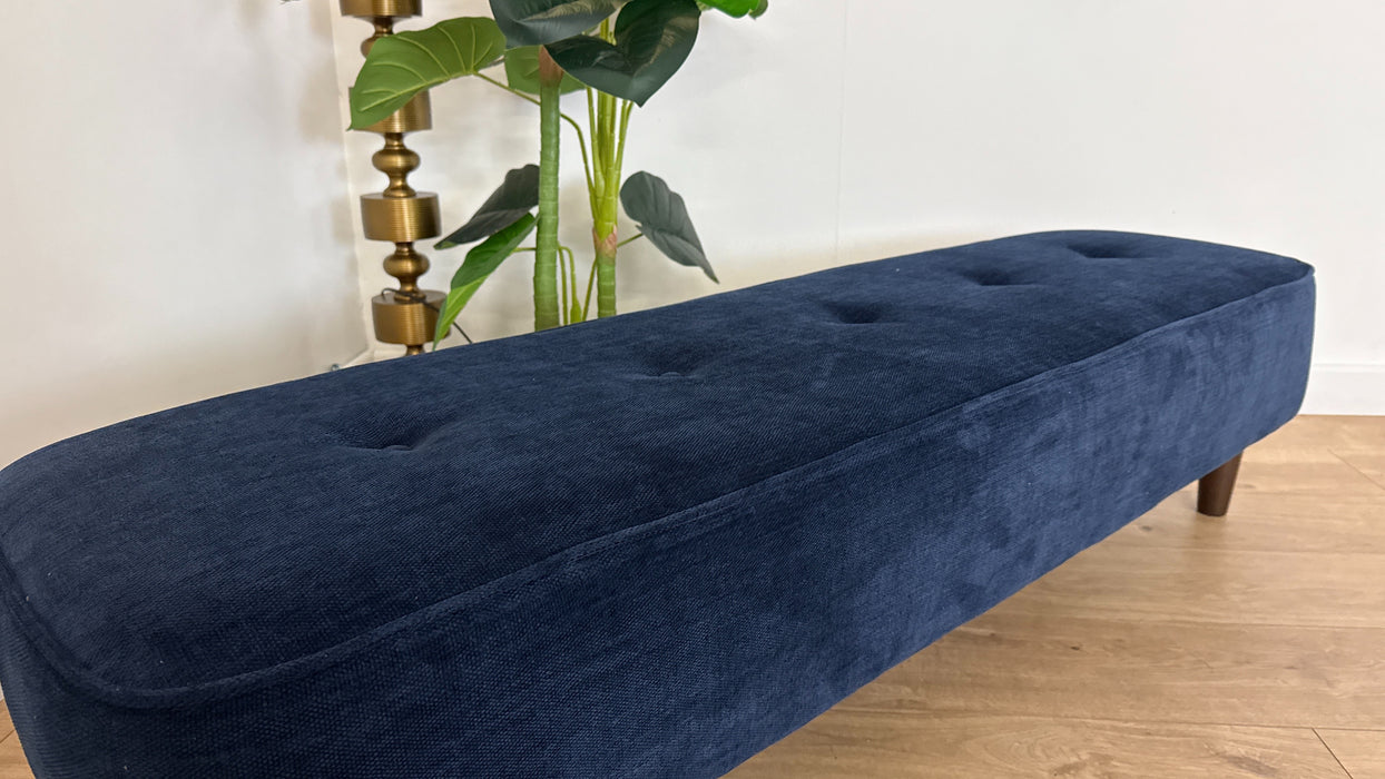 Sofology Cricket Fabric Footstool in Smooth Textured Chenille Navy