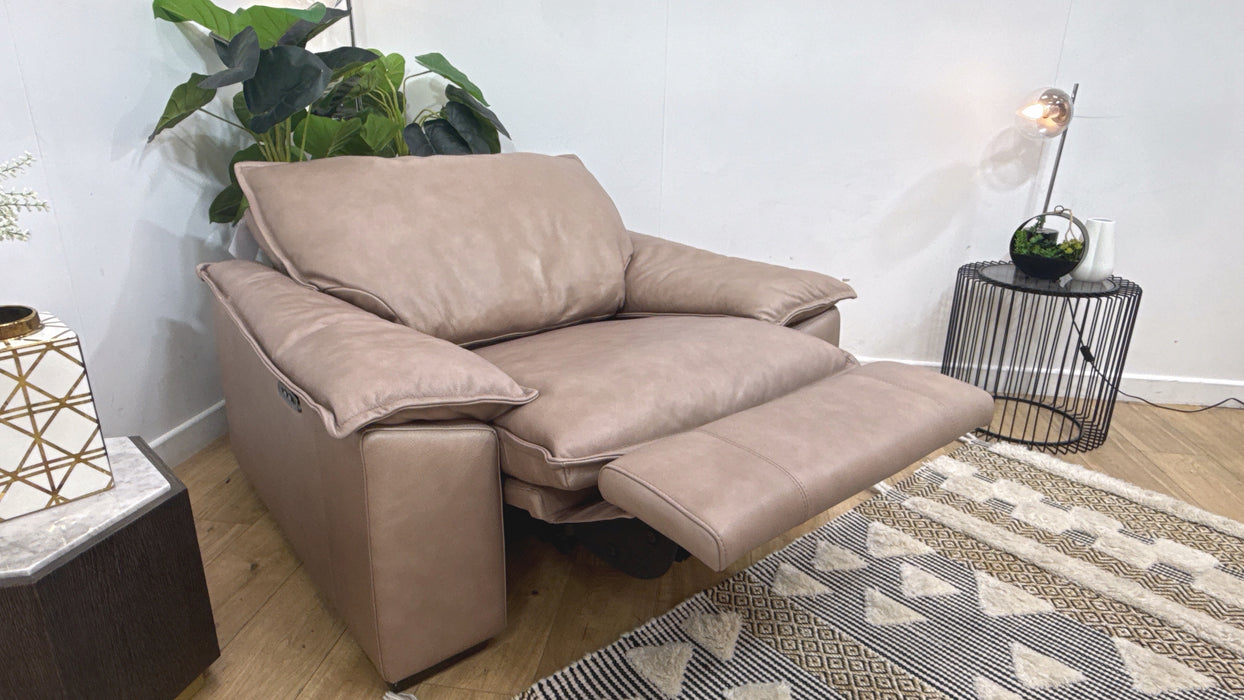 Sofology Embrace Leather Chair Power Recliner/Headrest in Relaxed Soft Stone