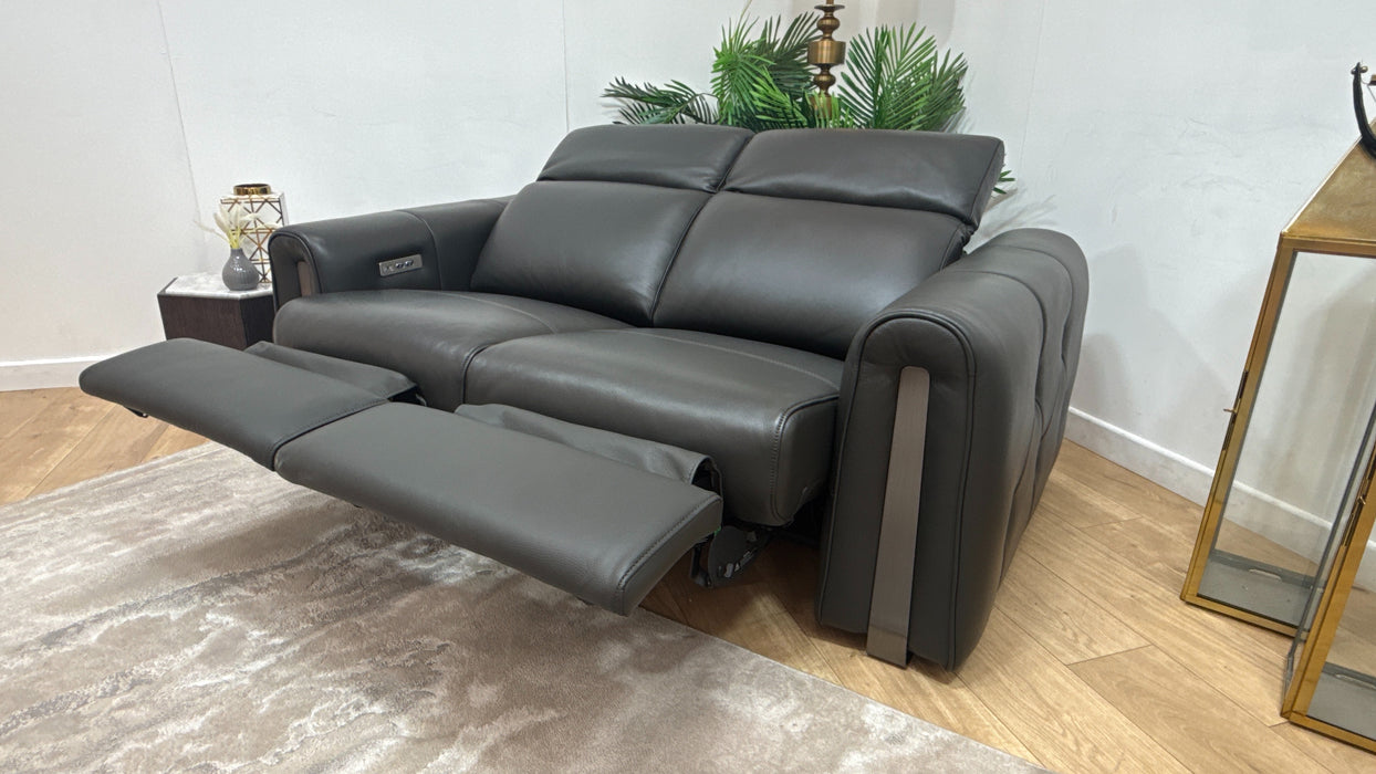 Sofology Kingsbridge Leather 2 Seater Power Recliner in Trusty Embossed Charcoal