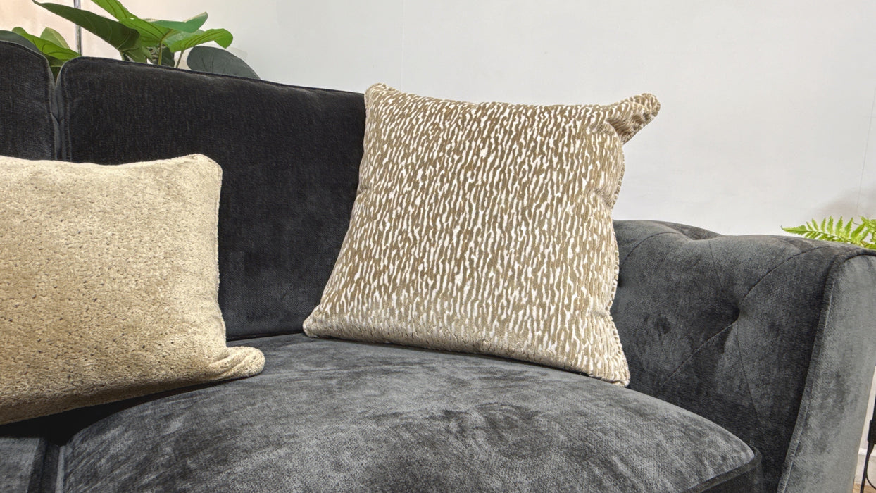 Sofology Valentina Fabric 2 Seater Foam Seats Pillow Back in Luxury Deep Pile Chenille Slate Mix