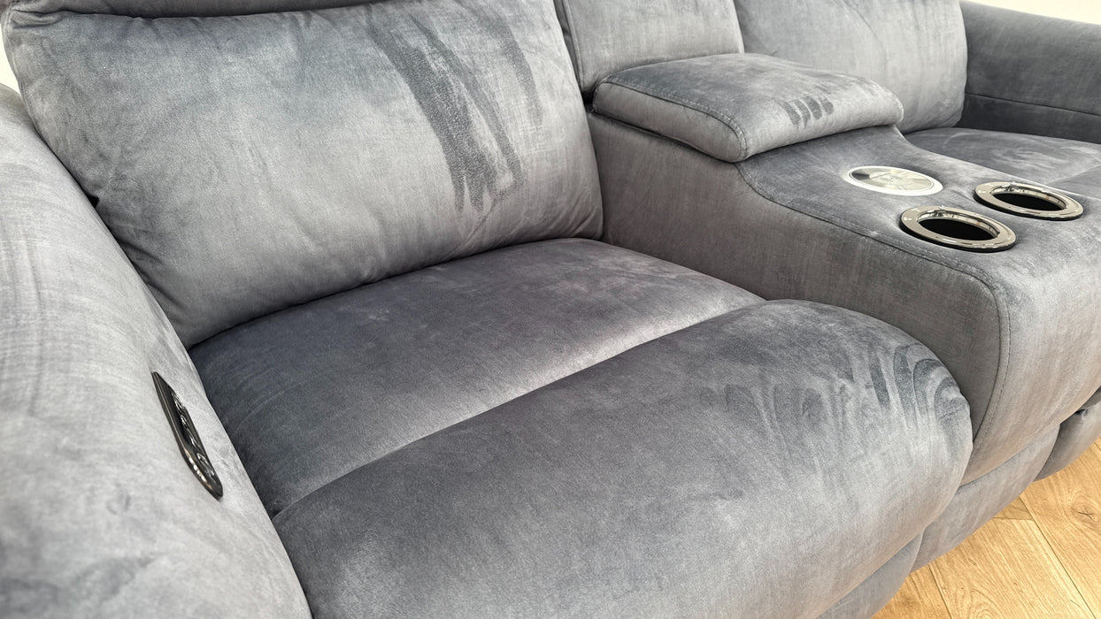 Sofology Renato Fabric 2 Seater Console Power Recliner Speakers in Heritage Velvet Granite