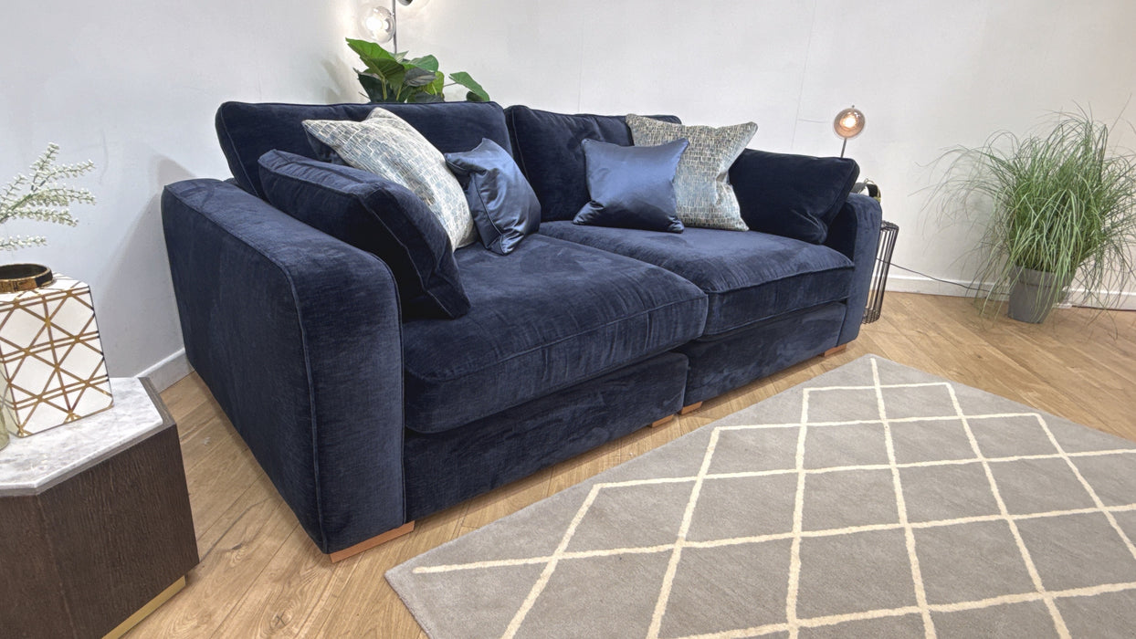 Sofology Cavalli Fabric 3 Seater Split Bolt Off Arms Foam Seats in Deluxe Chenille Navy Mix