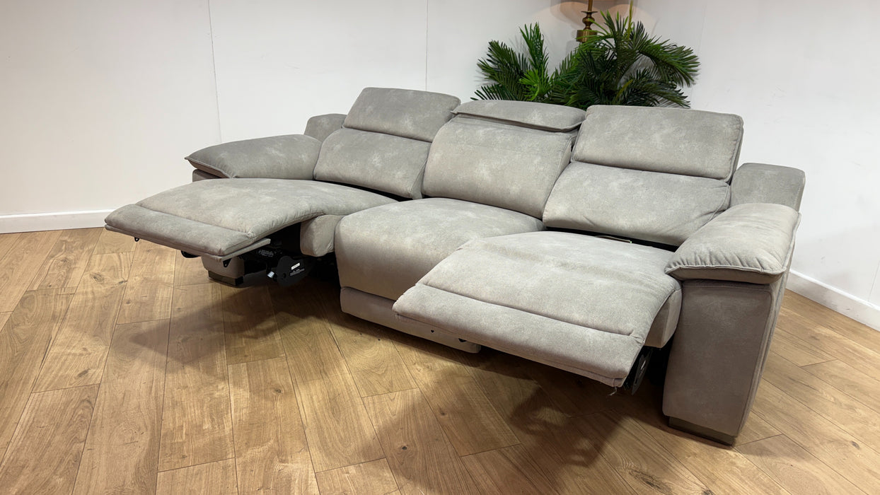 Sofology Benz Fabric 3 Seater Power Recliner/Headrest in Lifestyle Flecked Stone