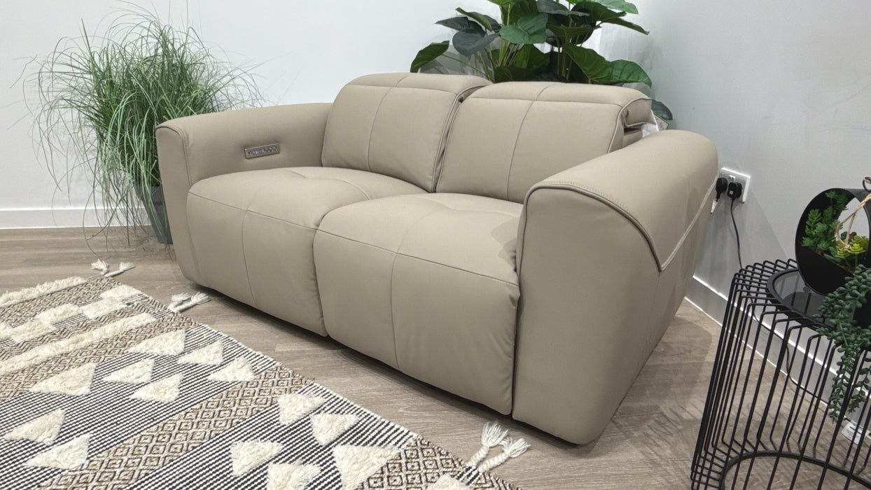 Sofology Riviera Leather 2 Seater Power Recliner/Headrest in Trusty Super Matt Putty