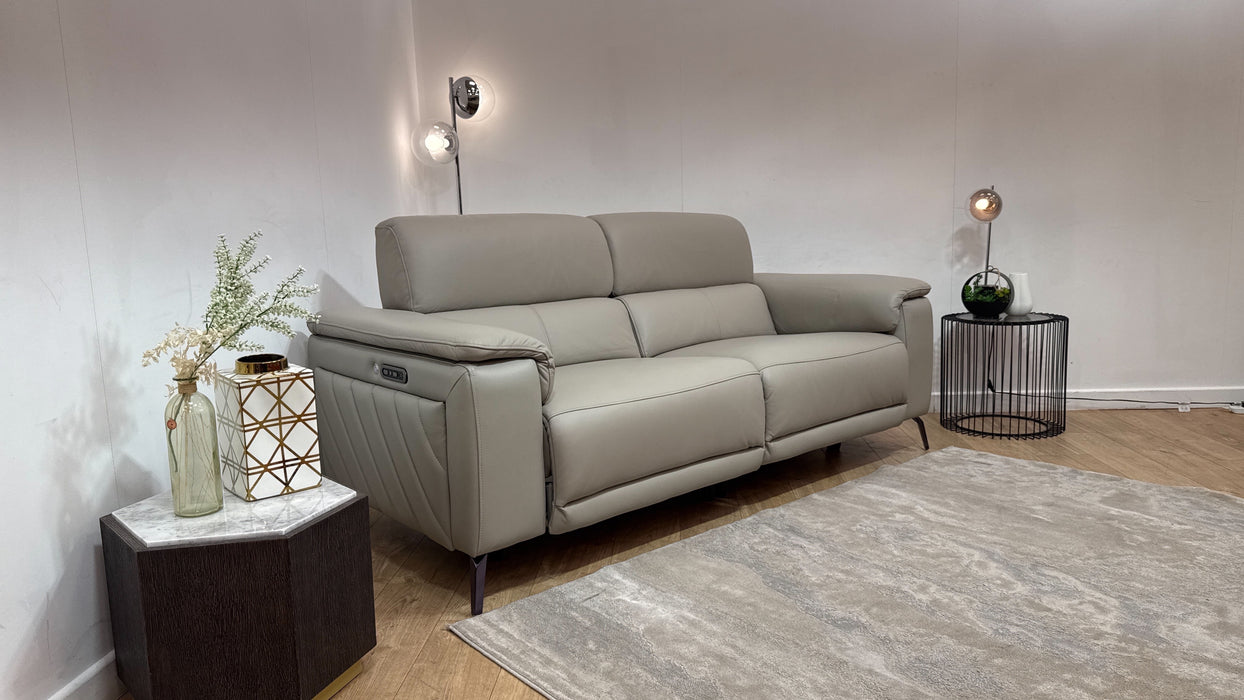 Sofology Fratelli Leather 2.5 Seater Power Recliner/Headrest in Trusty Embossed Light Grey