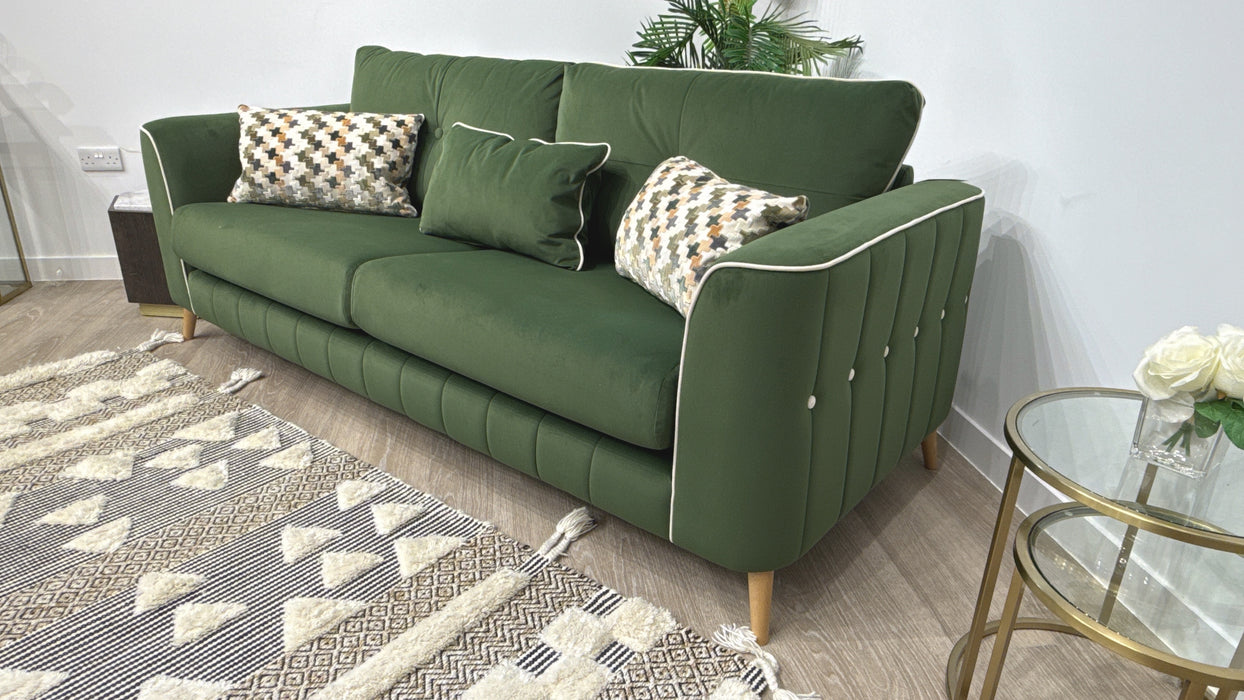 Sofology Remy Fabric 4 Seater in Super Matt Velvet Moss Mix With Cream Contrast Piping