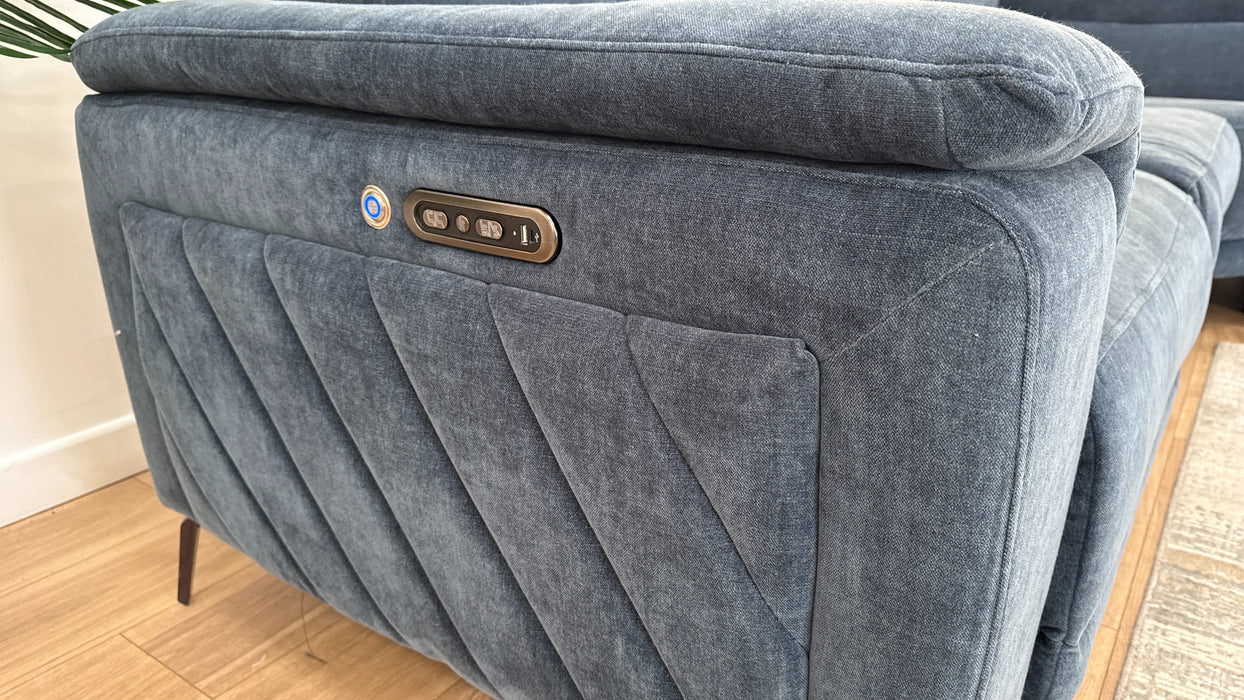 Sofology The Fratelli Fabric 3 Corner 1.5 Power Recliner/Headrest in Relaxed Chenille Denim