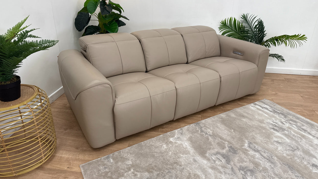Sofology The Rivera Leather 3 Seater Power Recliner/Headrest in Trusty Embossed Stone