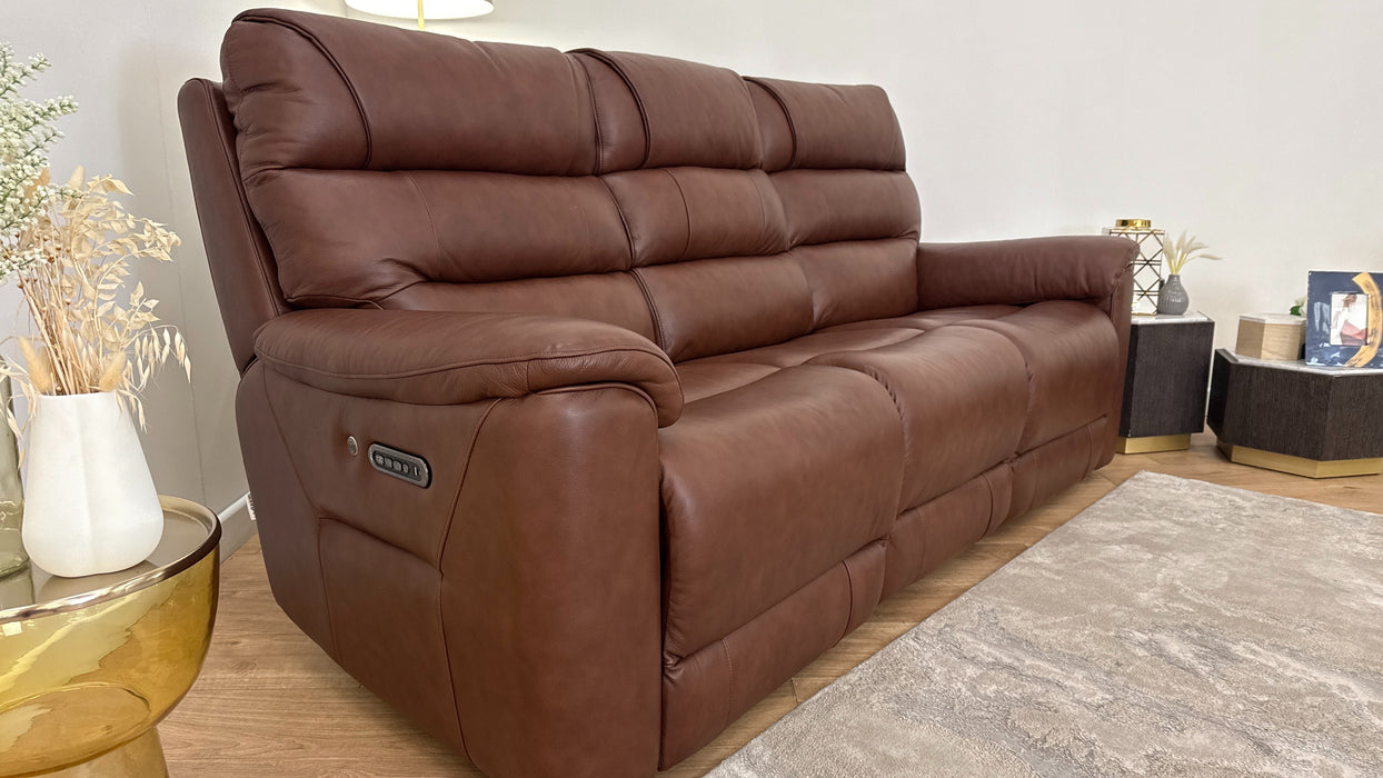 Sofology The Cleveland 3 Seater Recliner Sofa in Trusty Embossed Leather Chestnut