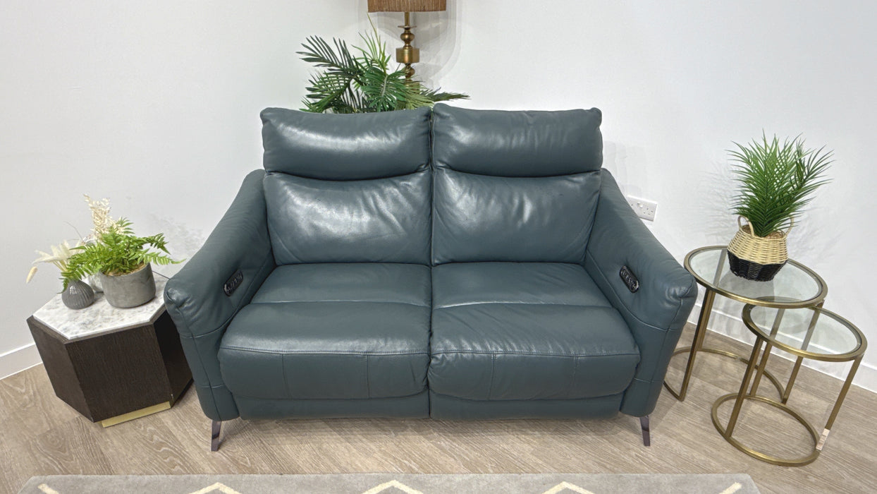 Sofology Renato Leather 2 Seater Power Recliner in Trusty Embossed Peacock