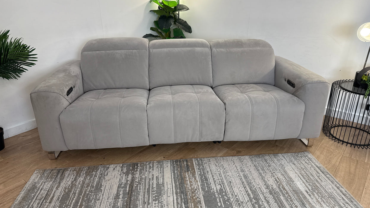 Sofology Marvella Fabric 3 Power Recliner/Headrest Heated Seat in Lifestyle Nubuck Feel Light Grey