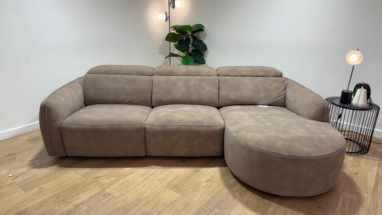 Sofology Serene Fabric 3 Seater Chaise Power Recliner/Headrest in Lifestyle Mottled Latte