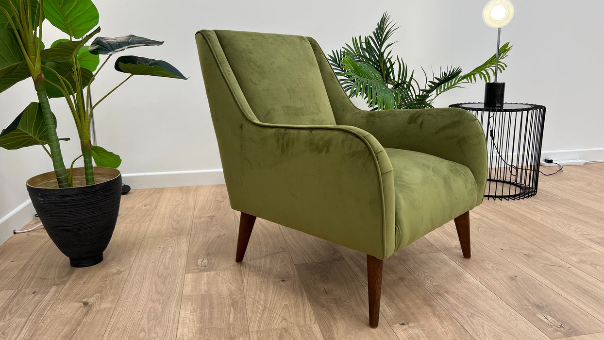 Canterbury 1 Seater - Fabric Accent Chair - Velvet Olive All Over