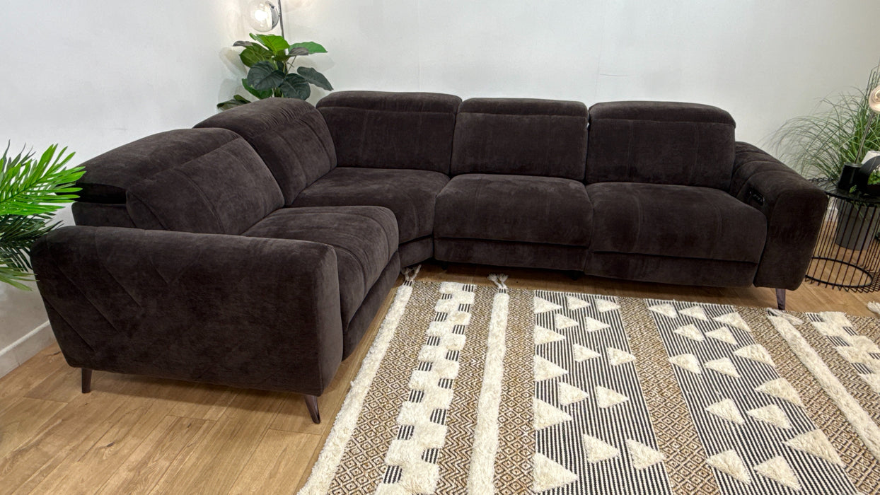 Sofology Allure Fabric 1.5 Corner 3 Power Recliner/Headrest Heated Seats Speakers in Relaxed Chenille Raisin