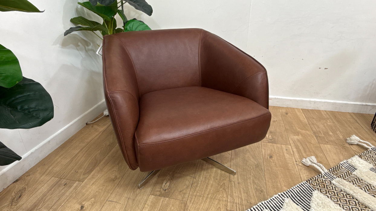 Sofology Adler Leather Swivel Chair in Relaxed Soft Brown
