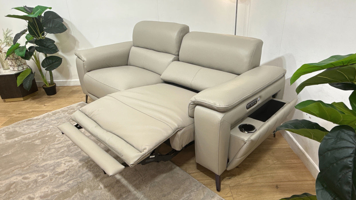 Sofology Fratelli Leather 2.5 Seater Power Recliner/Headrest in Trusty Embossed Light Grey