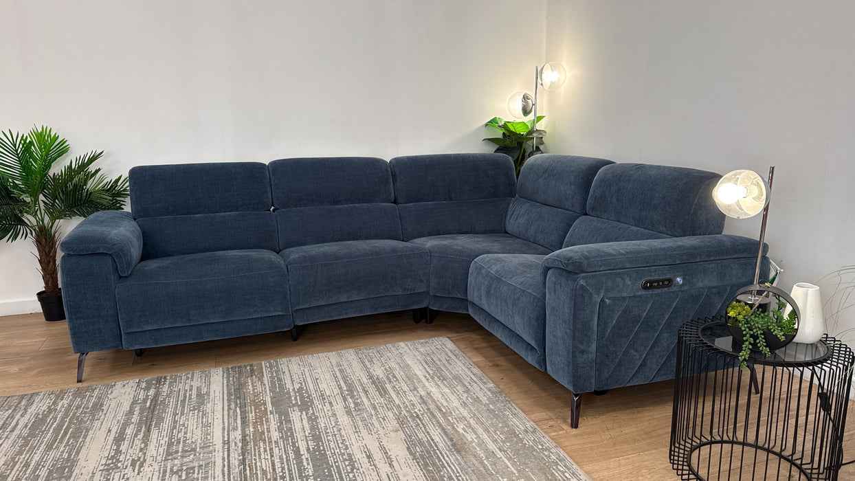 Sofology The Fratelli Fabric 3 Corner 1.5 Power Recliner/Headrest in Relaxed Chenille Denim