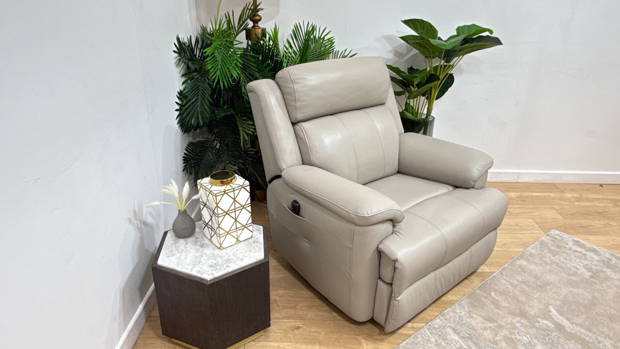 Sofology Gracie Leather Chair Power Recliner/Headrest Massage in Trusty Sheen Lead Grey