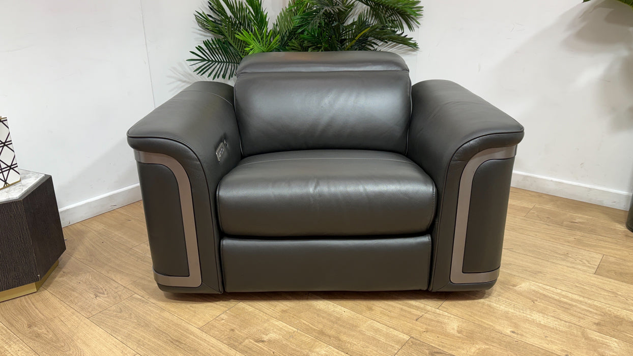 Sofology Plaza Leather Loveseat Power Recliner Heated Seat in Trusty Embossed Charcoal