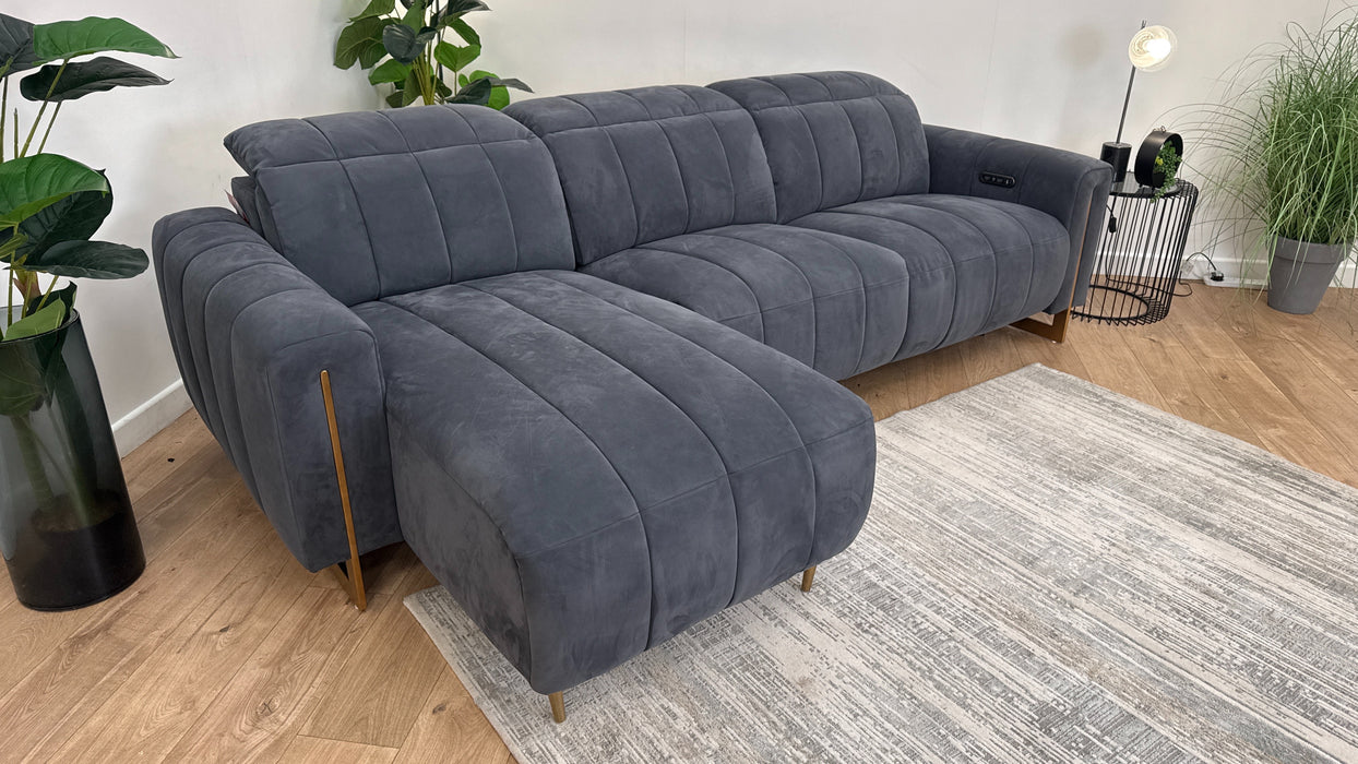 Sofology The Paramount Fabric 4 Seater Chaise Power Recliner/Headrest in Lifestyle Nubuck Feel Charcoal