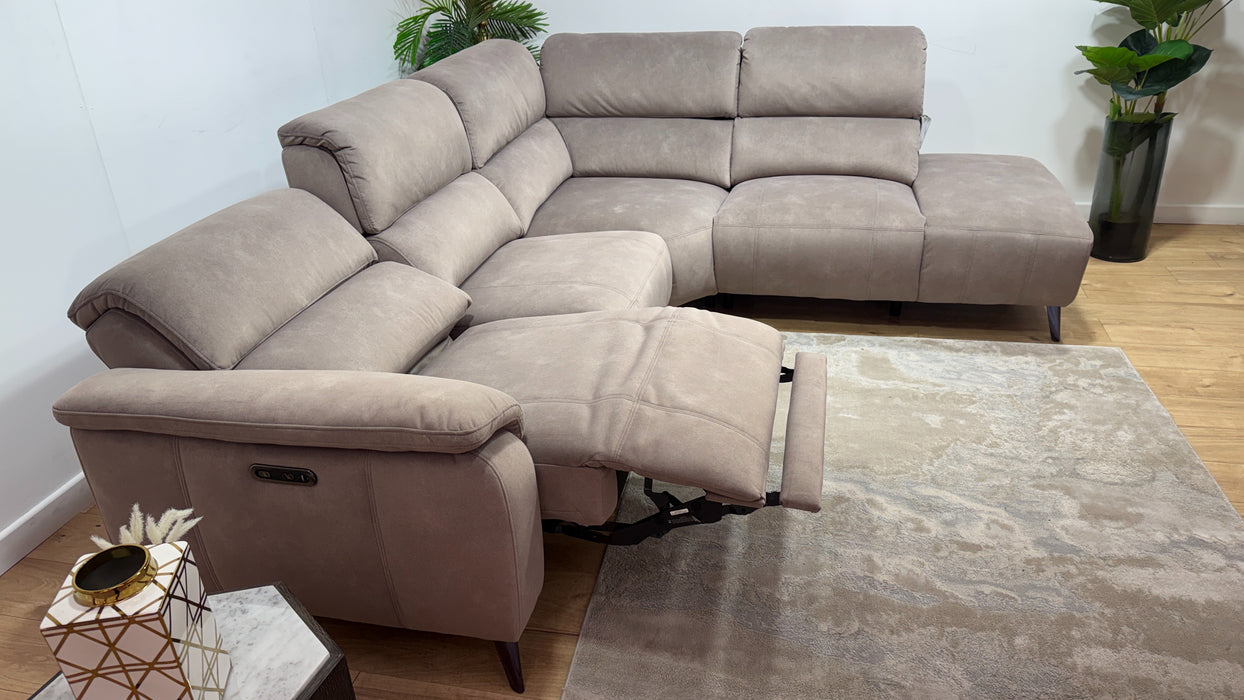 Sofology Bailey 3 Chaise Corner 3 Power Recliner In Lifestyle Flecked Fabric Nutmeg