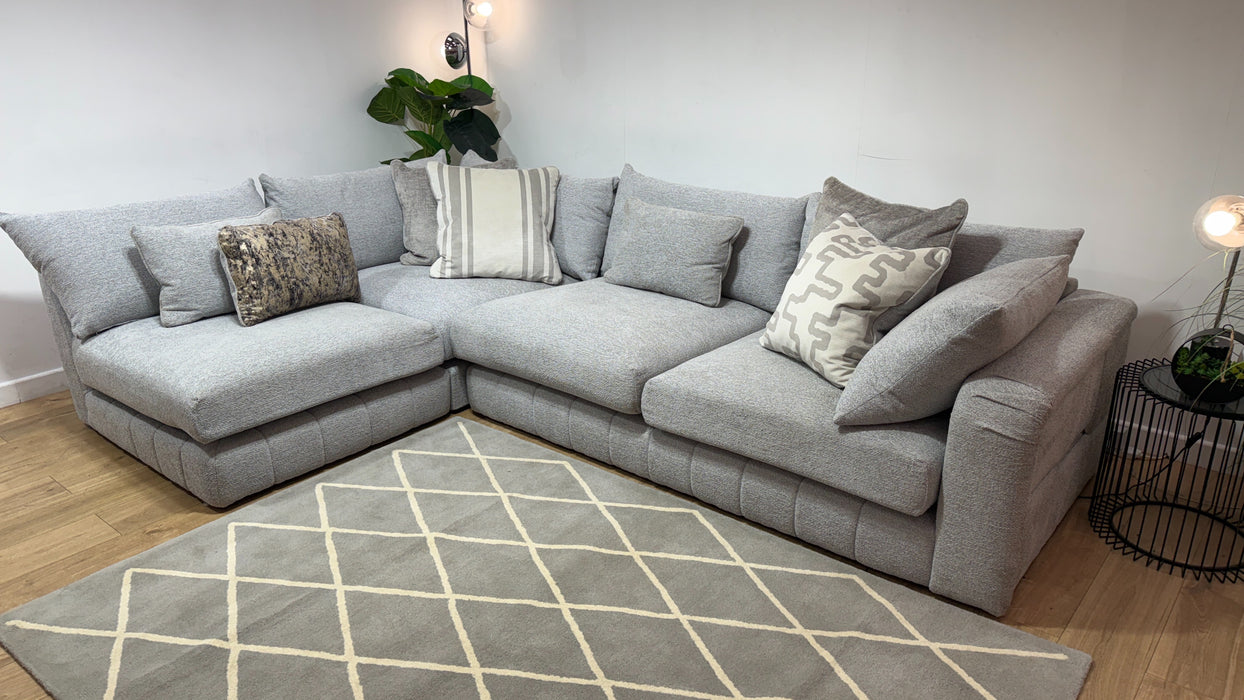 Sofology Westwood Fabric Chaise 1 Corner 3 Silver Trim in Soft Boucle Silver Mix