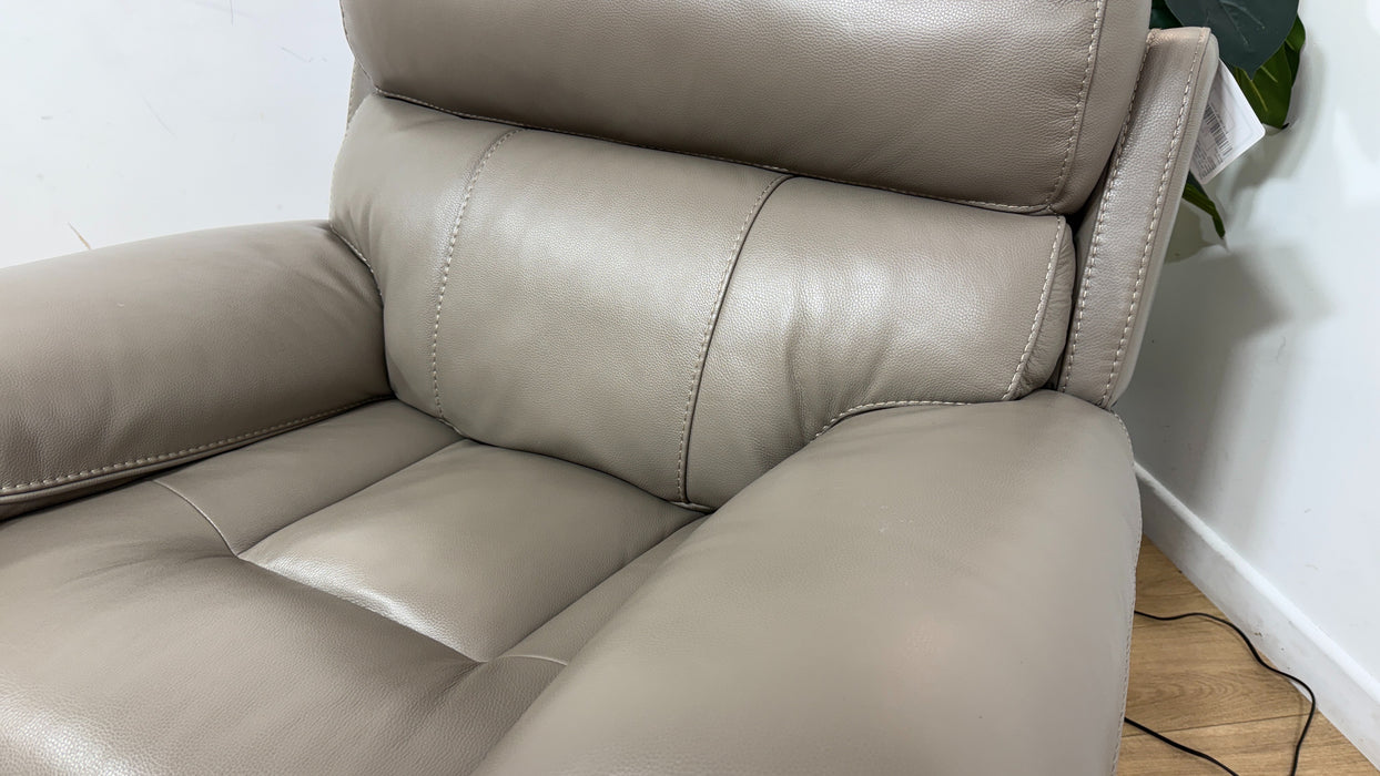 Sofology Radleigh Leather Chair Power Recliner/Headrest in Trusty Soft Sheen Taupe