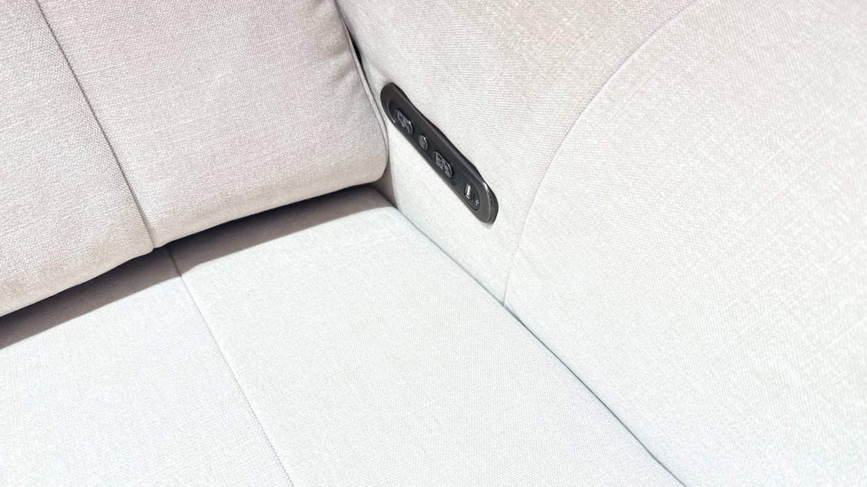 Sofology Lumiere Fabric 3 Seater Cinema Console Power Recliner/Headrest Gold Trim in Relaxed Chenille Cotton