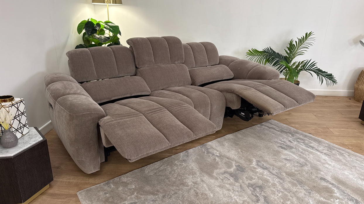 Sofology Nobu Fabric 3 Seater Power Recliner/Headrest in Relaxed Chenille Nutmeg