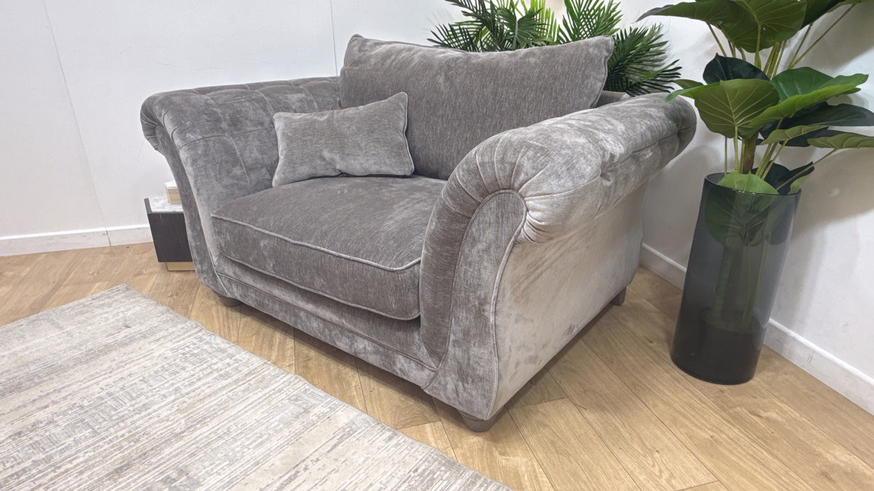 Sofology Highgrove Fabric Loveseat Full Back Extra Flex in Luxury Deep Pile Chenille Grey