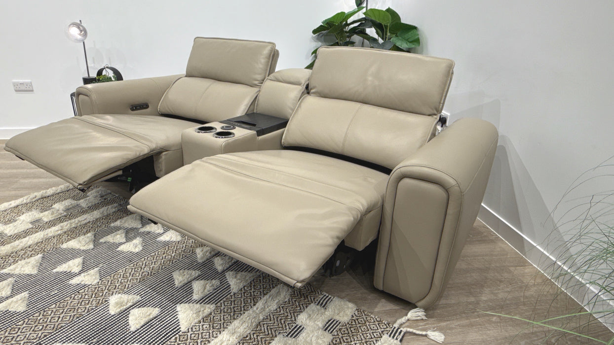 Sofology Premiere Leather 2.5 Seater Smart Console Power Recliner/Headrest in Trusty Embossed Stone