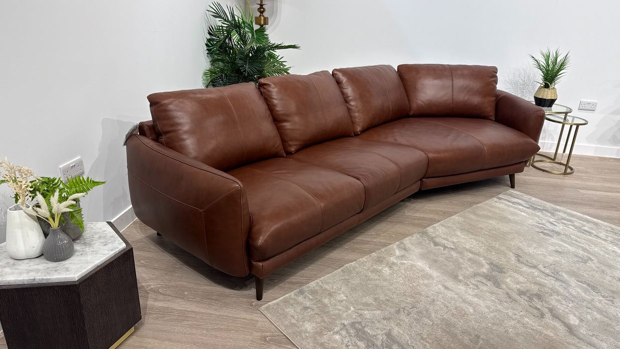 Sofology Adler Leather 4 Seater Asymmetric in Relaxed Soft Brown