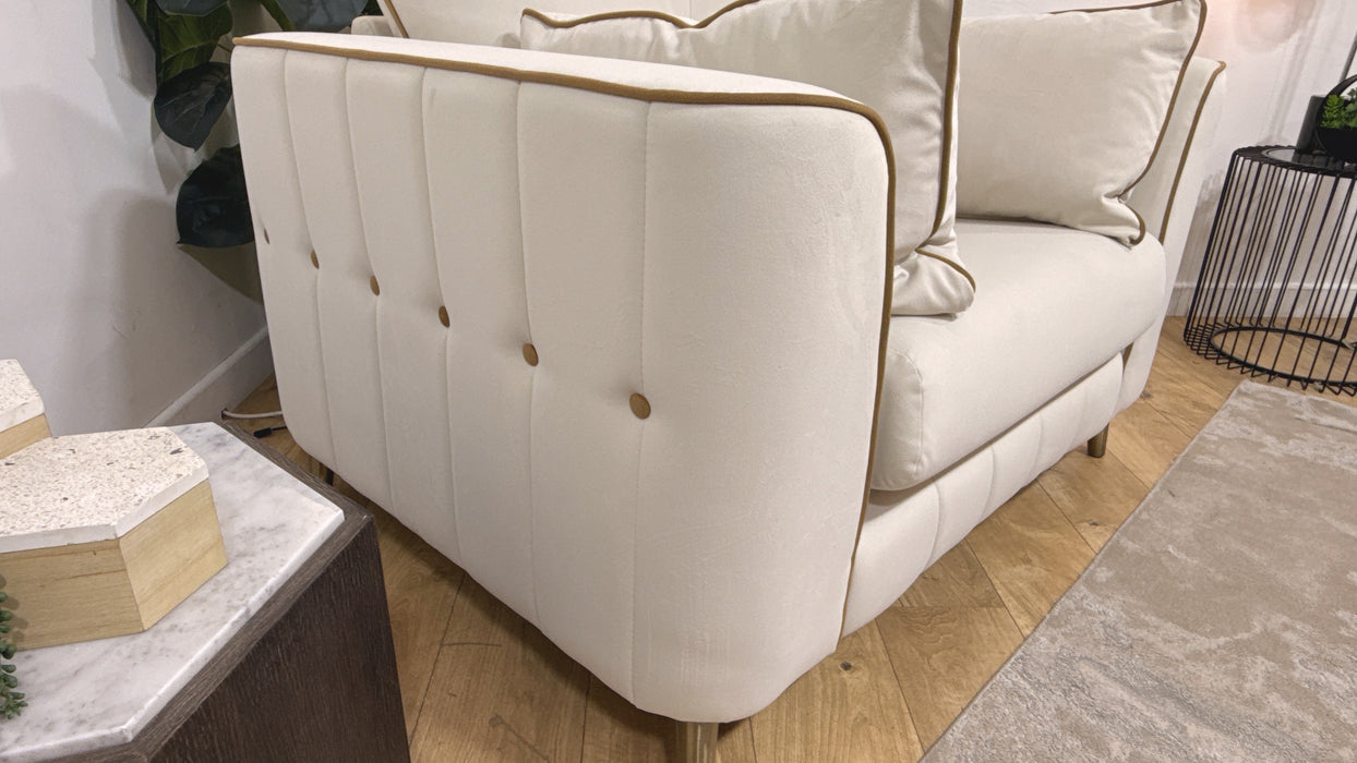Sofology Remy Fabric Chair in Super Matt Velvet Ecru With Cream Contrast Piping