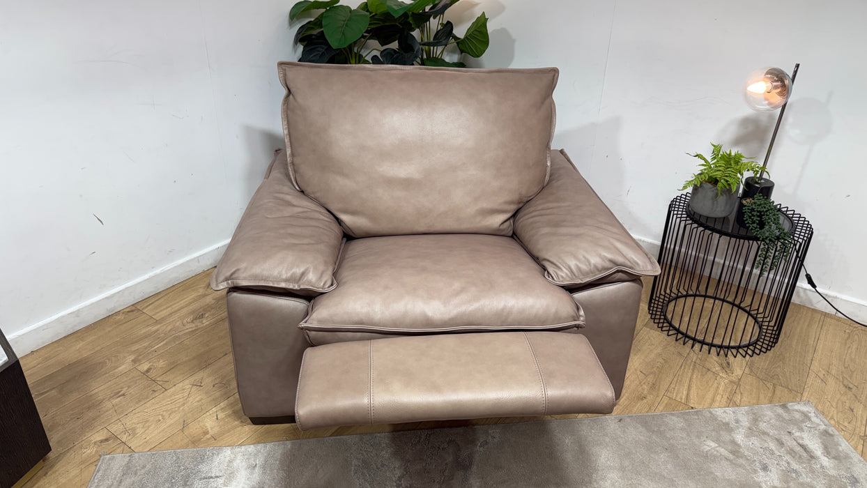 Sofology Embrace Leather Chair Power Recliner/Headrest in Relaxed Soft Stone