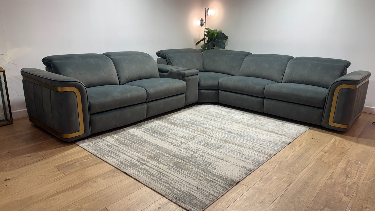 Sofology Plaza Fabric 3 Corner Smart Console 3 Power Recliner/Headrest Heated Seat in Lifestyle Flecked Mineral Green