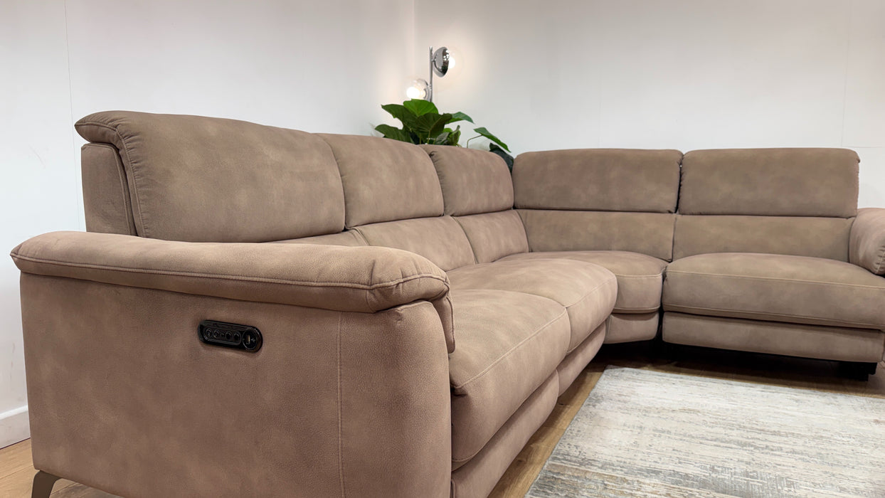 Sofology Illinois Fabric 2 Corner 1 Power Recliner/Headrest in Lifestyle Mottled Latte