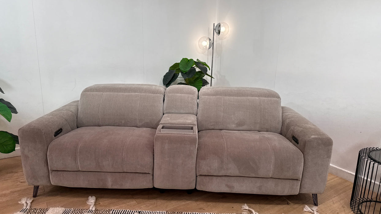 Sofology Allure Fabric 2.5 Seater Screen Console Power Recliner/Headrest Heated Seats Lumbar Support Speakers in Relaxed Chenille Nutmeg