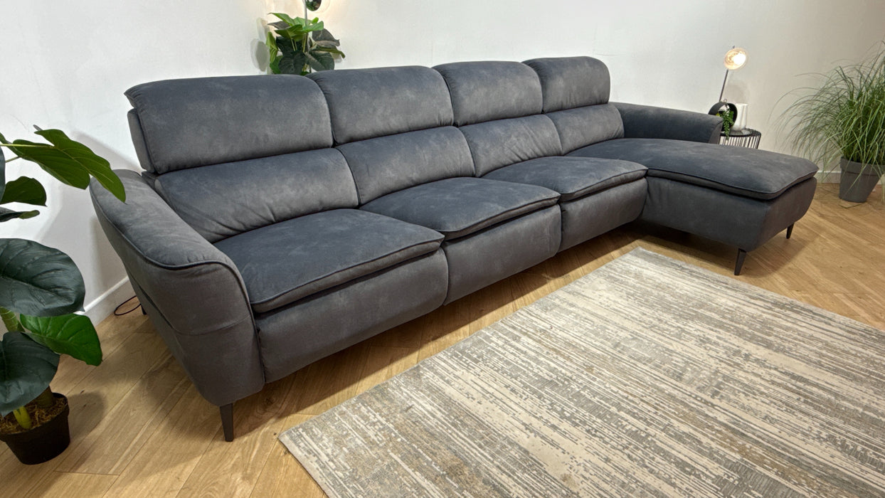 Sofology Viento Fabric 4 Seater Chaise Power Recliner/Headrest Lumbar Heated Seat in Lifestyle Flecked Charcoal