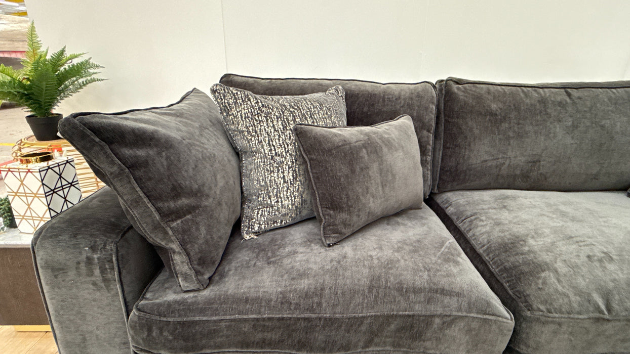Sofology Laurent Fabric 3 Corner 1.5 Modular Fibre Seats in Luxury Deep Pile Chenille Slate Mix
