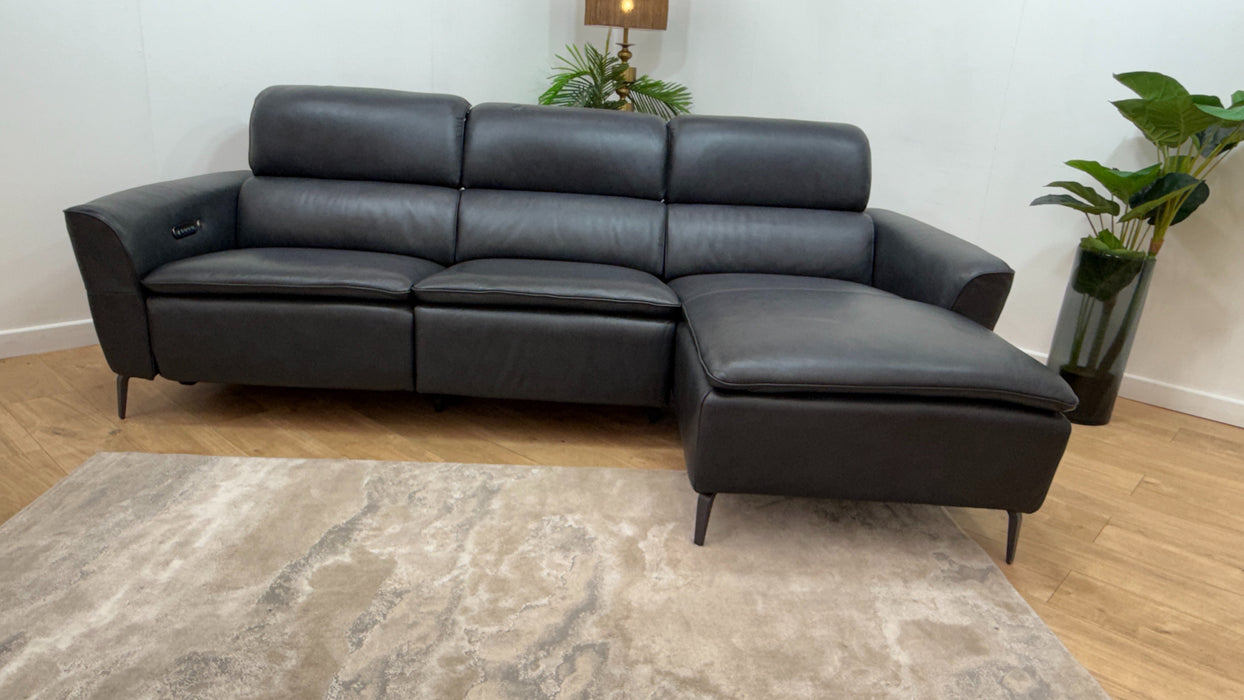 Sofology The Viento 3 Seater Leather Chaise In Trusty Embossed Navy
