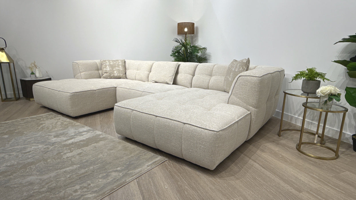 Sofology  Moritz 4 Seater Double Chaise Fabric Sofa in Chenille Natural