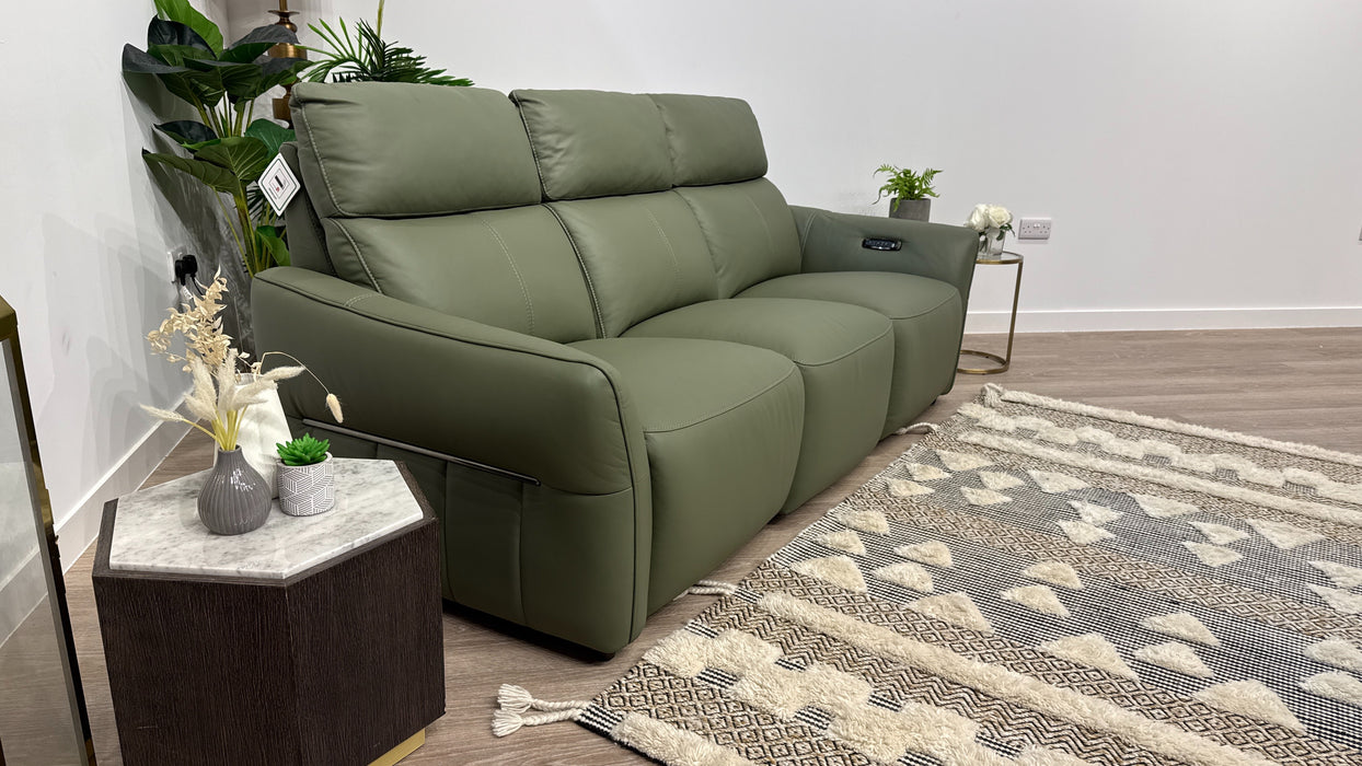 Sofology Elara 3 Seater Power Recliner With Power Headrest In Sage Green